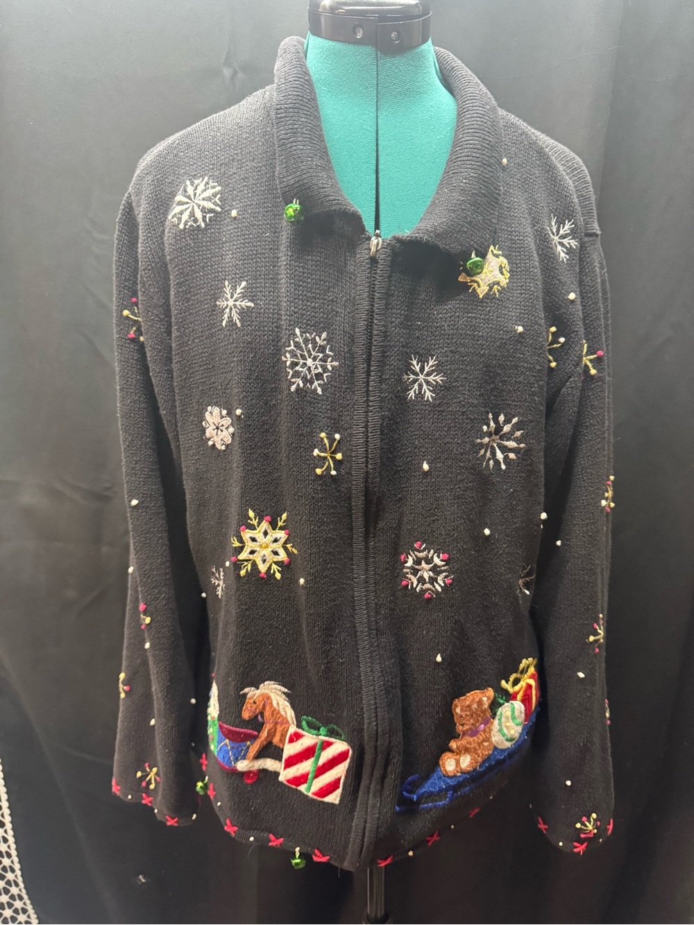 Black Holiday Embroidered Zip Jacket